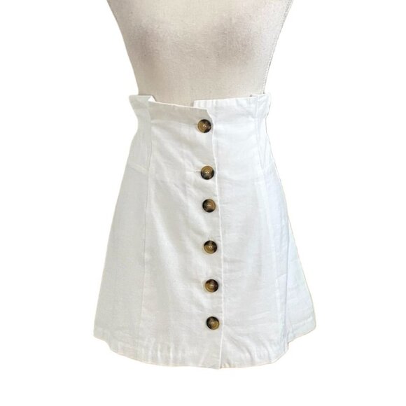 LUCY PARIS WHITE LAUREN PAPERBACK BROWN BUTTON FRONT MINI SKIRT - M - Picture 3 of 9